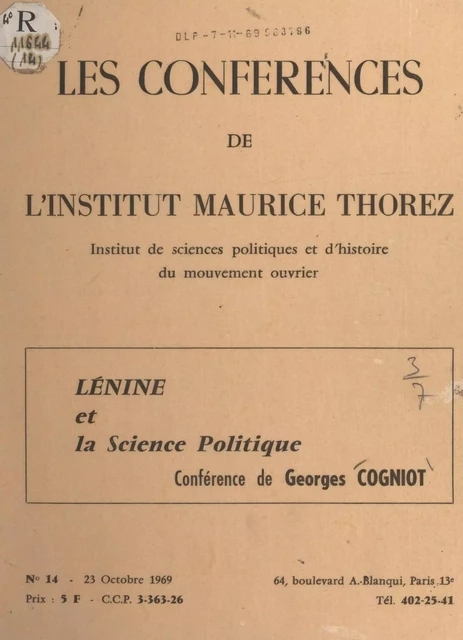 Lénine et la science politique - Georges Cogniot - FeniXX réédition numérique