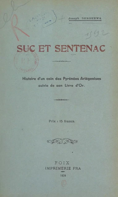 Suc et Sentenac - Joseph Dengerma - FeniXX réédition numérique