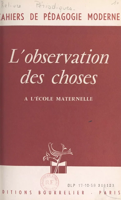 L'observation des choses à l'école maternelle - Françoise Léandri, Antoinette Sala - FeniXX réédition numérique