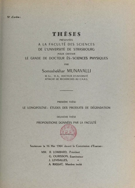 Le Longifolène : études des produits de dégradation - Somashekhar Munavalli - FeniXX réédition numérique