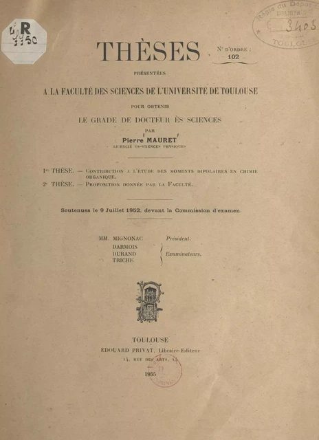 Contribution à l'étude des moments dipolaires en chimie organique - Pierre Mauret - FeniXX réédition numérique