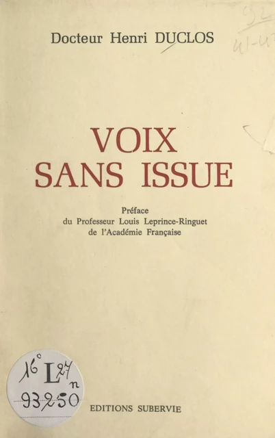 Voix sans issue - Henri Duclos - FeniXX réédition numérique