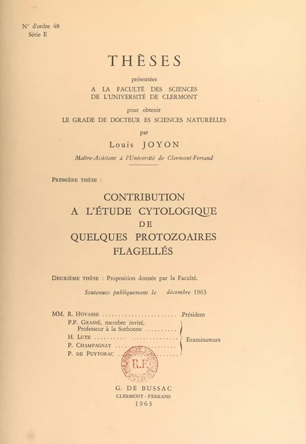 Contribution à l'étude cytologique de quelques protozoaires flagellés - Louis Joyon - FeniXX réédition numérique