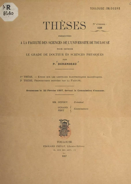 Étude sur les lentilles électroniques magnétiques - Pierre Durandeau - FeniXX réédition numérique