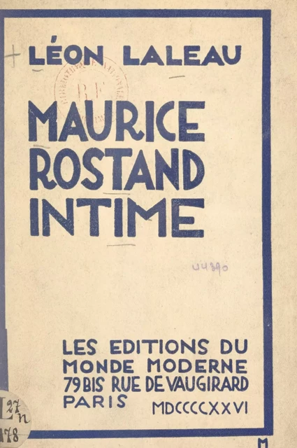 Maurice Rostand intime - Léon Laleau - FeniXX réédition numérique