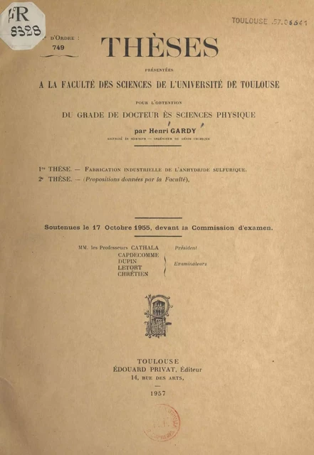 Fabrication industrielle de l'anhydride sulfurique - Henri Gardy - FeniXX réédition numérique