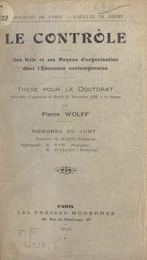 Le contrôle : son rôle et ses moyens d'organisation dans l'économie contemporaine