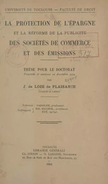 La protection de l'épargne et la réforme de la publicité des sociétés de commerce et des émissions