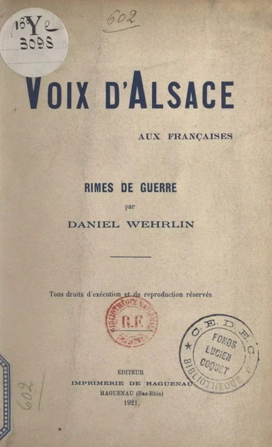 Voix d'Alsace, aux Françaises - Daniel Wehrlin - FeniXX réédition numérique