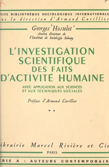 L'investigation scientifique des faits d'activité humaine - Georges Hostelet - FeniXX réédition numérique