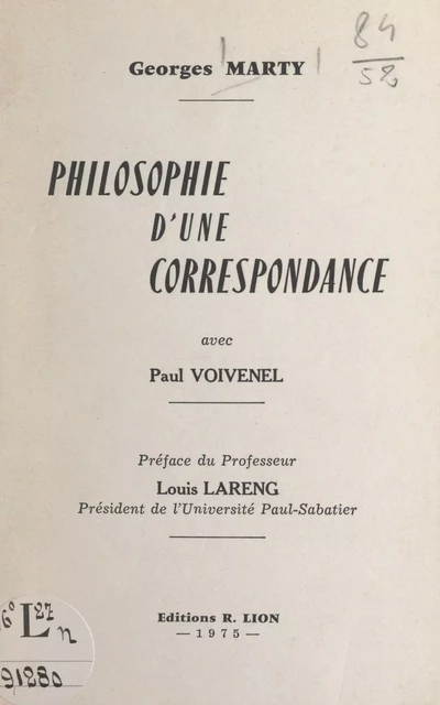 Philosophie d'une correspondance avec Paul Voivenel - Georges Marty - FeniXX réédition numérique