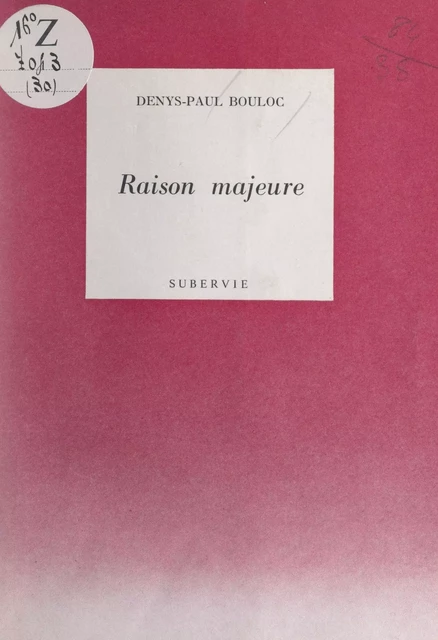 Raison majeure - Denys-Paul Bouloc - FeniXX réédition numérique