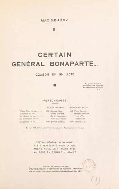 Certain Général Bonaparte... - Maxime Léry - FeniXX réédition numérique