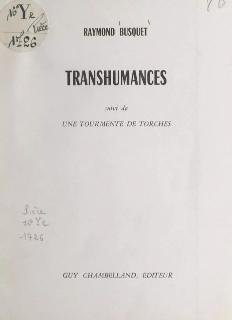 Transhumances - Raymond Busquet - FeniXX réédition numérique