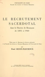 Le recrutement sacerdotal dans le diocèse de Besançon de 1801 à 1960