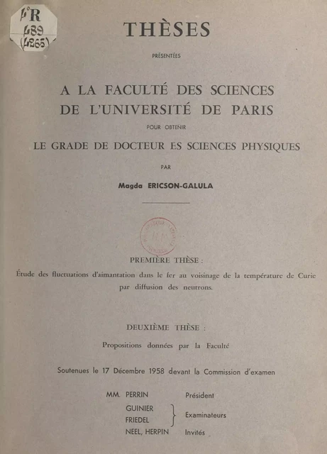 Étude des fluctuations d'aimantation dans le fer au voisinage de la température de Curie par diffusion des neutrons - Magda Ericson-Galula - FeniXX réédition numérique