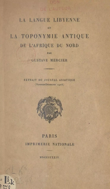 La langue libyenne et la toponymie antique de l'Afrique du Nord - Gustave Mercier - FeniXX réédition numérique