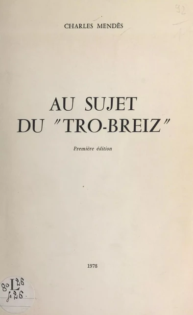 Au sujet du "Tro-Breiz" - Charles Mendès - FeniXX réédition numérique