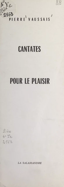 Cantates pour le plaisir - Pierre Vaussais - FeniXX réédition numérique