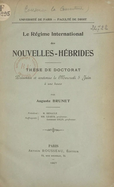 Le régime international des Nouvelles-Hébrides - Auguste Brunet - FeniXX réédition numérique