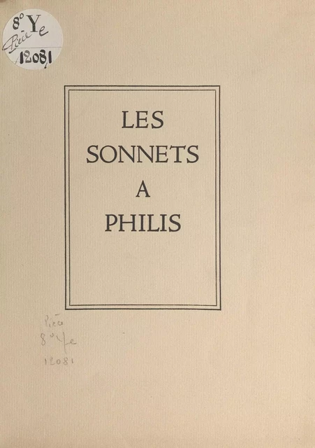 Les sonnets à Philis - Vincent Muselli - FeniXX réédition numérique