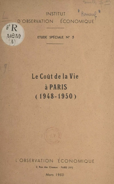 Le coût de la vie à Paris, 1948-1950 - Jean Romeuf - FeniXX réédition numérique