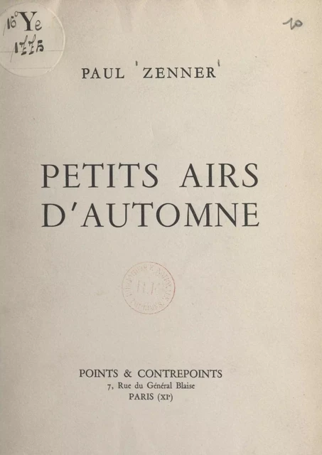 Petits airs d'automne - Paul Zenner - FeniXX réédition numérique