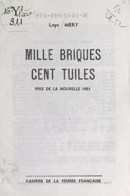 Mille briques, cent tuiles - Loys Mery - FeniXX réédition numérique