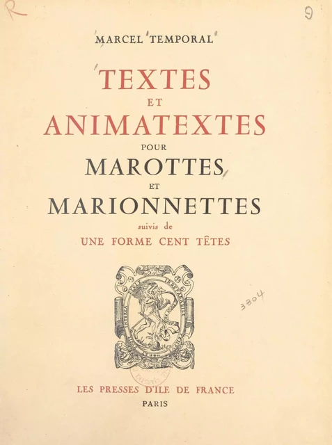 Textes et animatextes pour marottes et marionnettes - Marcel Temporal - FeniXX réédition numérique