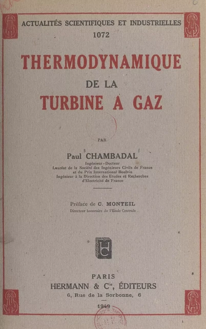 Thermodynamique de la turbine à gaz - Paul Chambadal - FeniXX réédition numérique