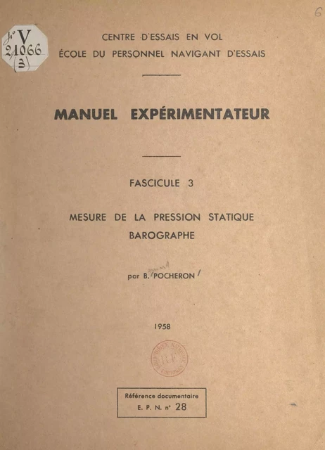 Mesure de la pression statique barographe - Bernard Pocheron - FeniXX réédition numérique