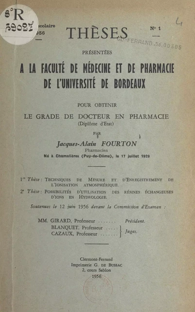 Techniques de mesure et d'enregistrement de l'ionisation atmosphérique - Jacques-Alain Fourton - FeniXX réédition numérique