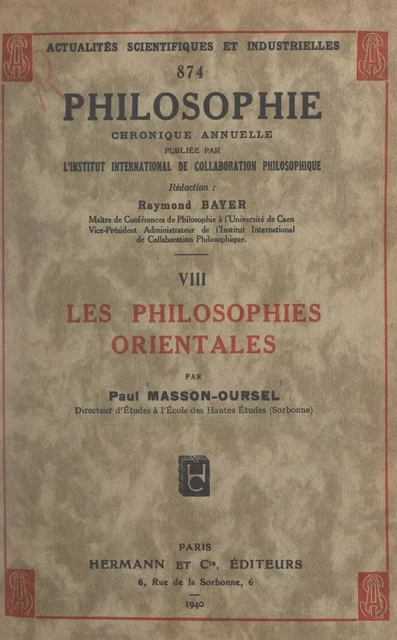 Les philosophies orientales - Paul Masson-Oursel - FeniXX réédition numérique