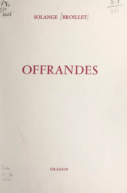 Offrandes - Solange Broillet - FeniXX réédition numérique