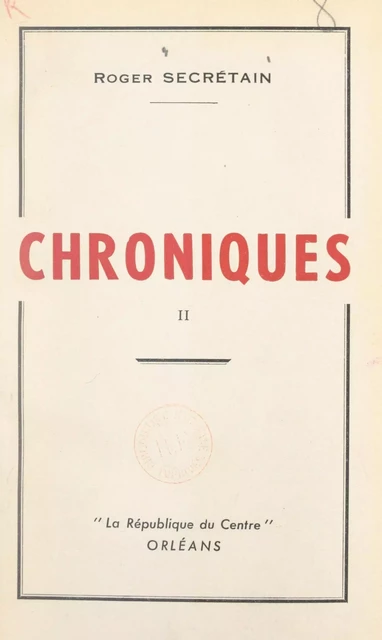 Chroniques (2) - Roger Secrétain - FeniXX réédition numérique