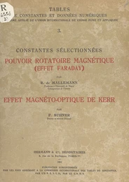 Constantes sélectionnées : Pouvoir rotatoire magnétique (effet Faraday)