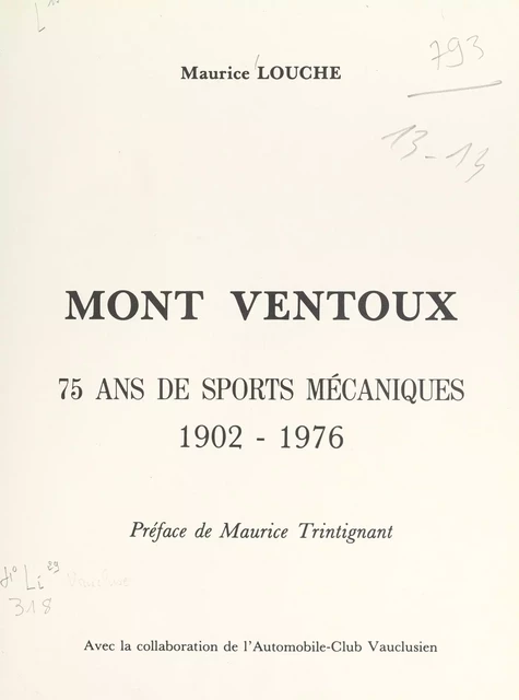 Mont Ventoux - Maurice Louche - FeniXX réédition numérique