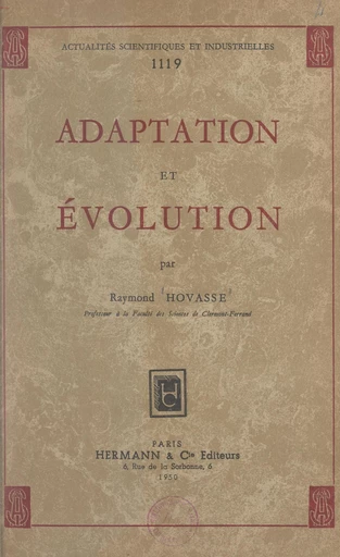 Adaptation et évolution - Raymond Hovasse - FeniXX réédition numérique