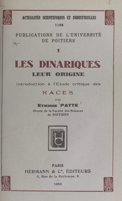 Les dinariques : leur origine - Étienne Patte - FeniXX réédition numérique