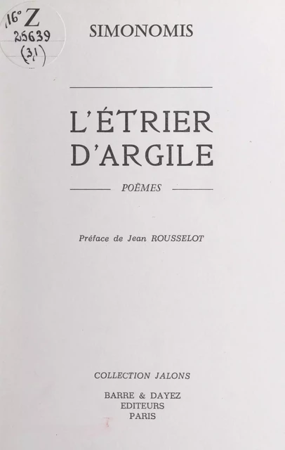 L'étrier d'argile -  Simonomis - FeniXX réédition numérique