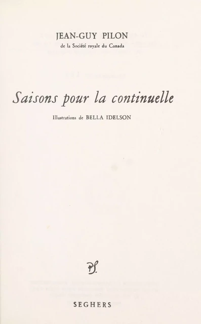 Saisons pour la continuelle - Jean-Guy Pilon - FeniXX réédition numérique