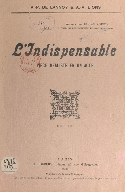 L'indispensable - A.-P de Lannoy, A.-V. Lions - FeniXX réédition numérique