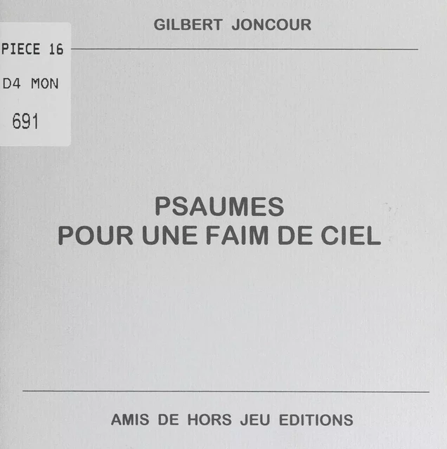 Psaumes pour une faim de ciel - Gilbert Joncour - FeniXX réédition numérique