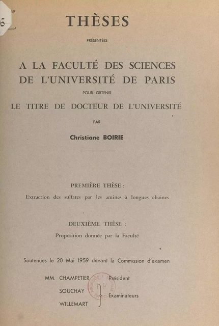 Extraction des sulfates par les amines à longues chaînes - Christiane Boirie - FeniXX réédition numérique