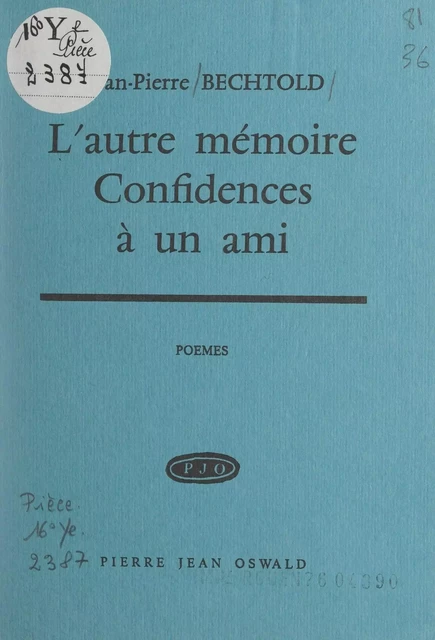 L'autre mémoire - Jean-Pierre Bechtold - FeniXX réédition numérique