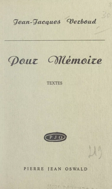 Pour mémoire - Jean-Jacques Verboud - FeniXX réédition numérique