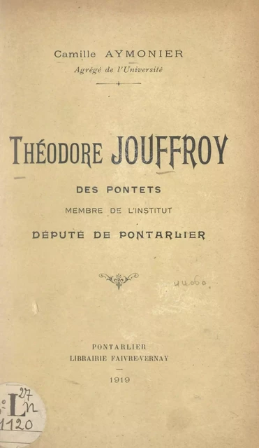 Théodore Jouffroy des Pontets - Camille Aymonier - FeniXX réédition numérique