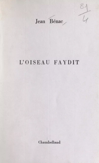 L'oiseau faydit - Jean Bénac - FeniXX réédition numérique