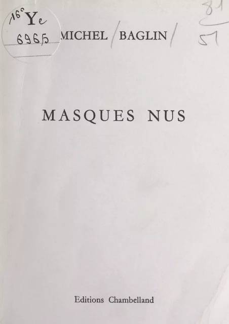 Masques nus - Michel Baglin - FeniXX réédition numérique