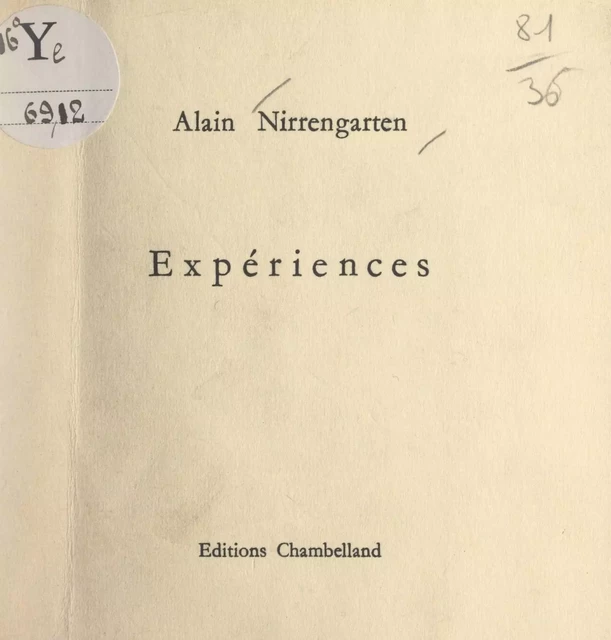 Expériences - Alain Nirrengarten - FeniXX réédition numérique